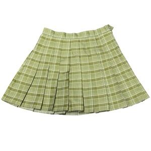 Y2K Green Plaid Mini Skirt XS Built-In Shorts Side Zip Preppy Coquette Style